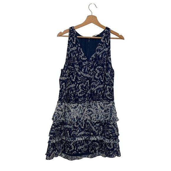 Ramy Brook Blue/White Silk  Ruffle V-Neckline Women's Dress Size Small - Picture 2 of 9